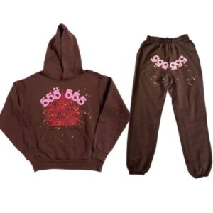 Spider Web Pattern Brown Sp5der 555 Tracksuit