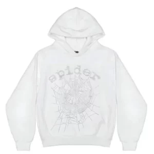 Sp5der OG Rhinestone Logo Hoodie White