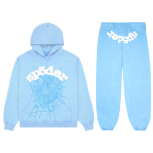 Sp5der White Printed Tracksuit – Sky Blue